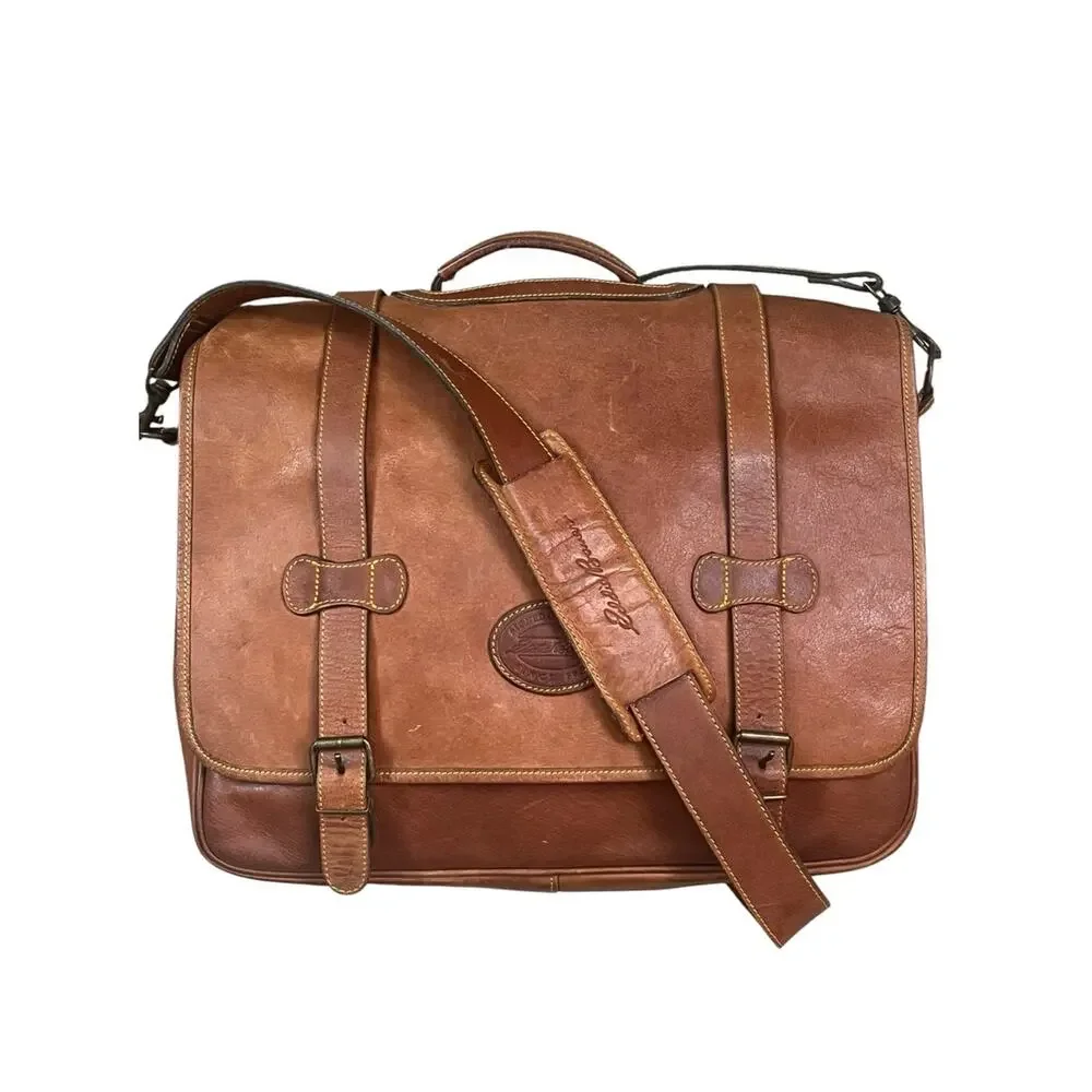 Vintage Eddie Bauer Leather Messenger Bag Briefcase Classic Timeless Preppy Tan